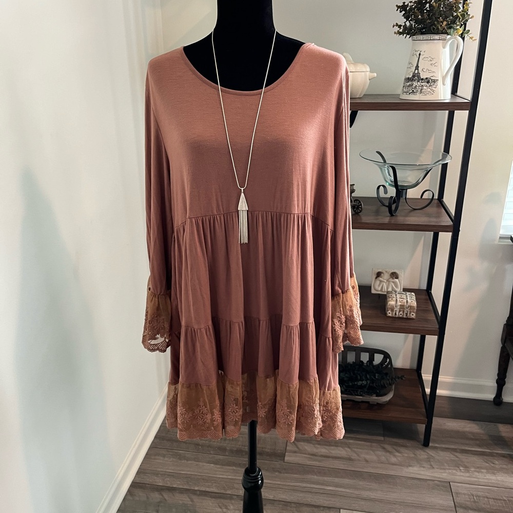 Honey me brown lace tunic top! Size 3x - super boho cute! Can be worn as dress!